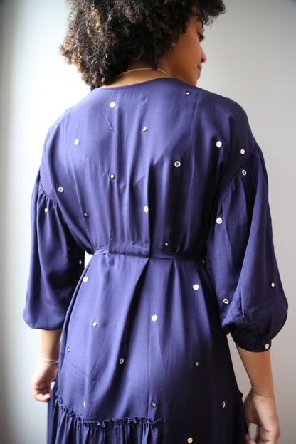 Veena Wrap Dress in Blue Depths with Tikli