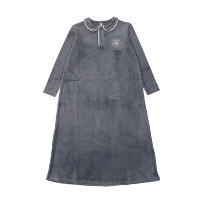 Velour Collar Emblem Nightgown - Long