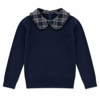 Velvet Plaid Knit Peter Pan Collar Top