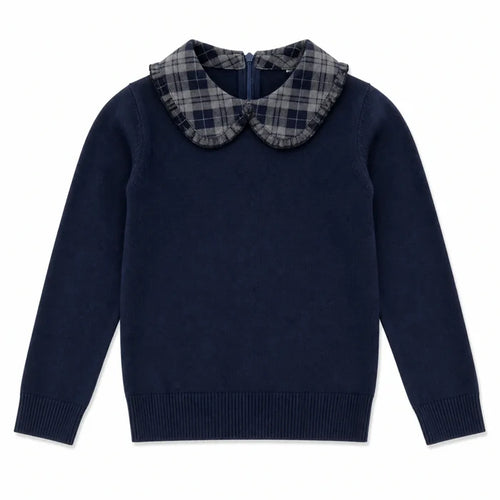 Velvet Plaid Knit Peter Pan Collar Top