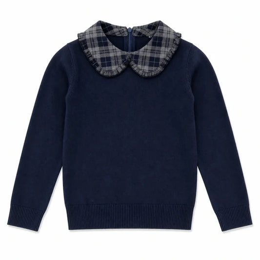 Velvet Plaid Knit Peter Pan Collar Top
