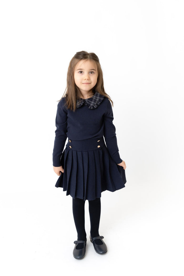 Velvet Plaid Knit Peter Pan Collar Top