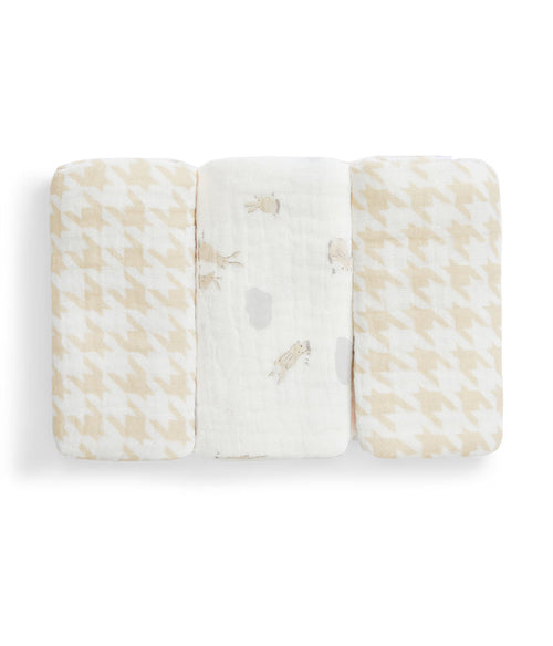 Wash Cloth 3 Pack Muslin White Mini Cloud Bunnies