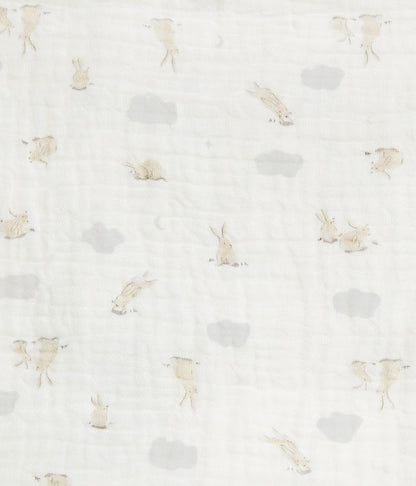 Wash Cloth 3 Pack Muslin White Mini Cloud Bunnies