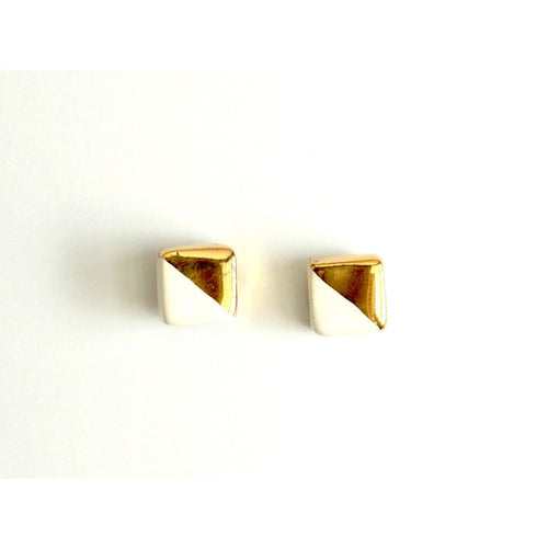 White and Gold Square Post Earrings