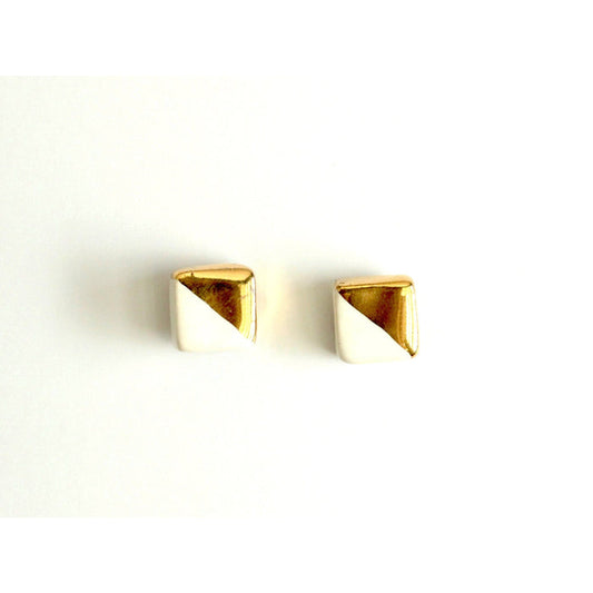 White and Gold Square Post Earrings