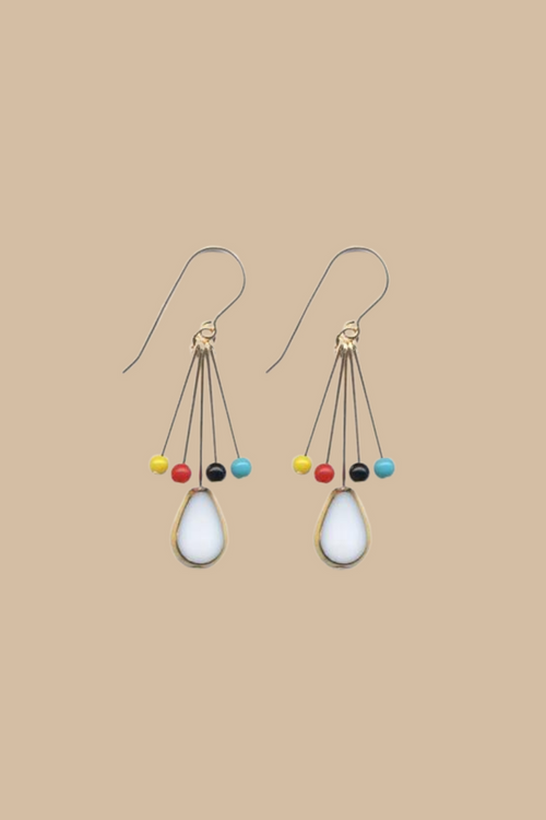 White Petal Earrings with Multi Fringe