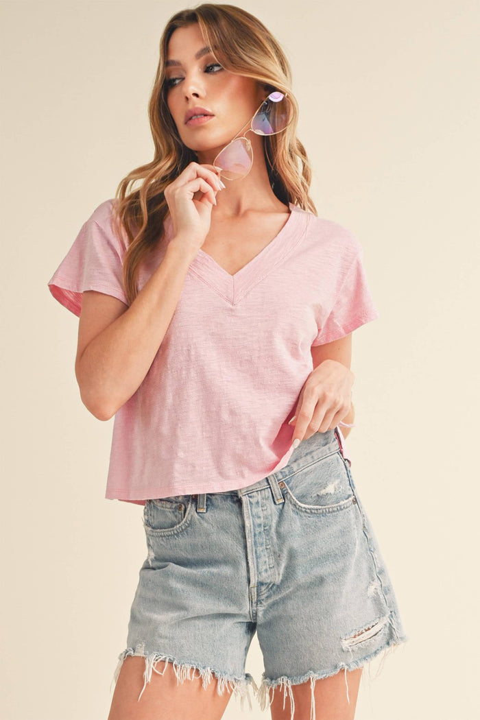 White V Neck crop tee