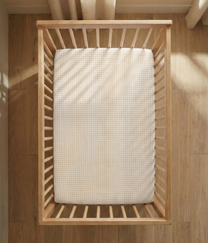 HushDry™ 2-in-1 Waterproof Fitted Cot Sheet Viscose from Bamboo Tan Houndstooth
