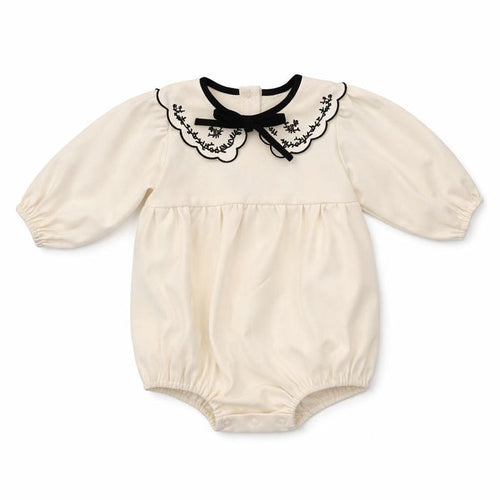 Winter White Embroidered Girls Romper